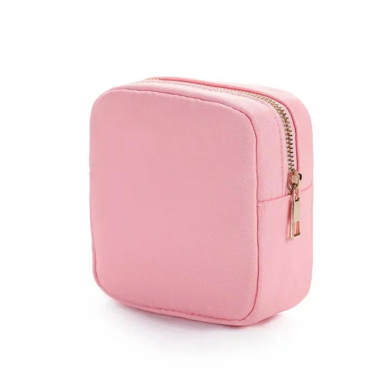 

New Women Nylon Mini Makeup Bag Toiletry Cosmetic Storage Bag Waterproof Zipper Small Pouch Coin Sanitary Napkin Purse for Women темно-рожевого кольору