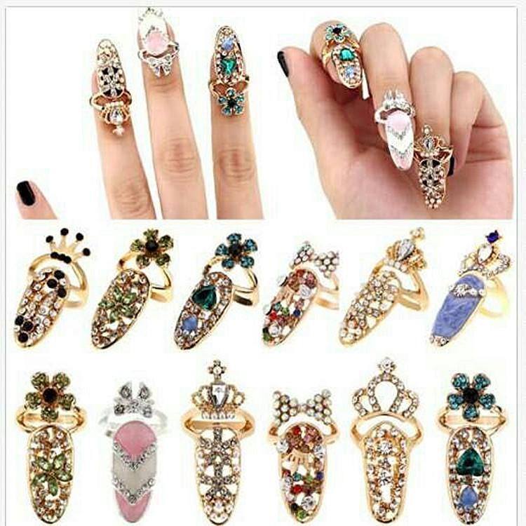 5pcs Women Bowknot Nail Ring Charm Crown Flower Finger Nail Rings