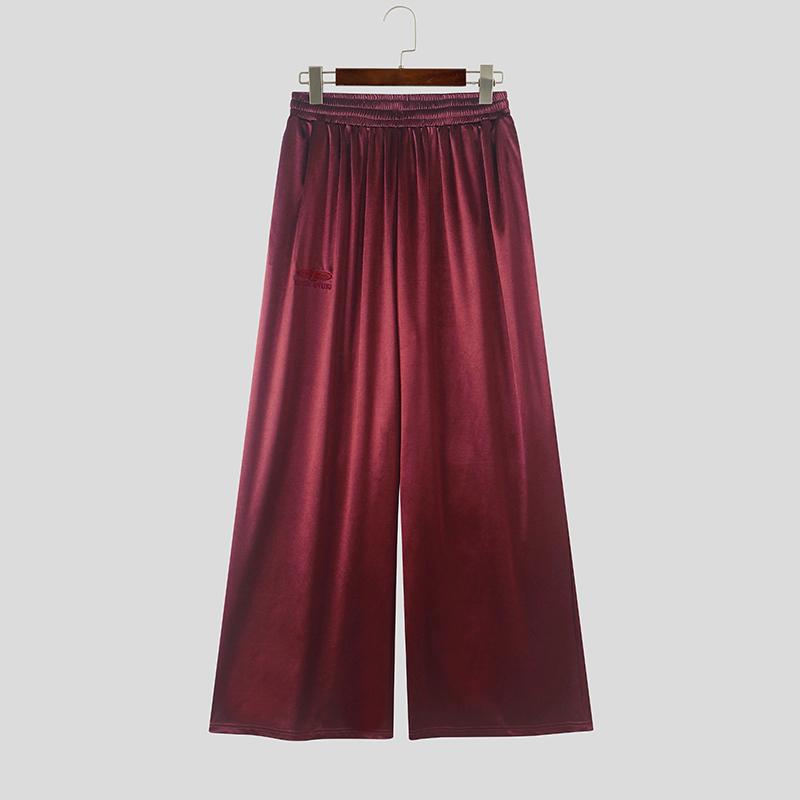 INCERUN Men's Y2K Glossy Baggy Wide Leg Pants Streetwear Hip Hop Casual Elastic Waist Bottoms