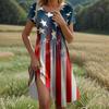 Women's Casual Fashion Round Neck Short Sleeve Independence Day Printed Midi Dress