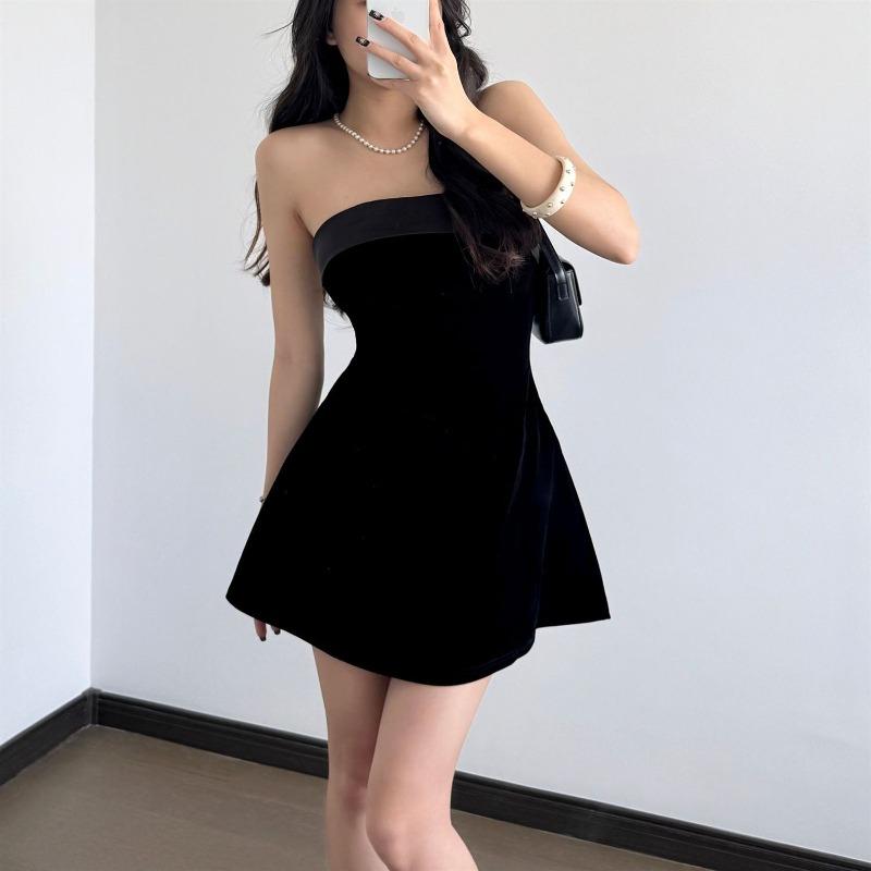 Women's Velvet Strapless Mini Dress A-Line Party Cocktail Dress