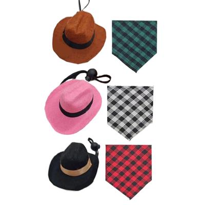 Plaids Scarf and Cowboy Hat for Pet Neck Decorations Plaids Party Triangular Towel Hamster Scarf Pet Neckerchief Scarf