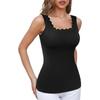 Built In Bras Tank Top for Women Square Neck Scallop Trim Camisole Summer Sleeveless Ribbed Cami Top