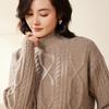 Women's Heavy Knit Wool Cashmere Cable Sweater with Half-High Neck - New Loose Fit for Autumn/Winter
