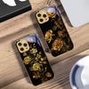 Golden Rose Flowers For IPhone 16 Pro Max 15 P Ro 14 M Ax 13 Plus 12 Mini 11 XS Max XR Golden Tempered Glass Phone Case