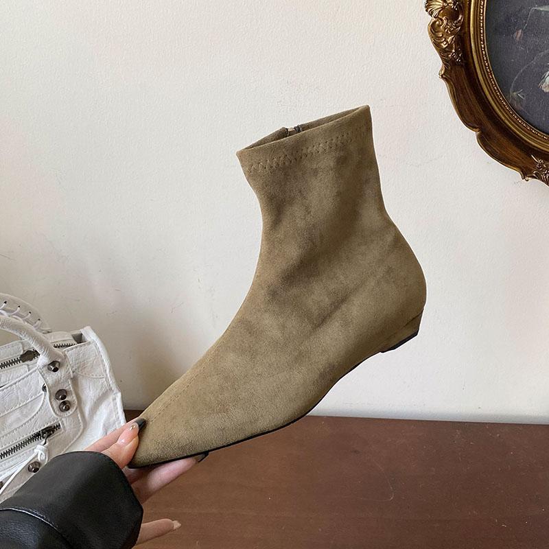 Fashion Fashion Flock Women Flats Ankle Modern Boots Shoes Female Pointed Toe Footwear Stretch Ladies Short Boots Zippers Shoes