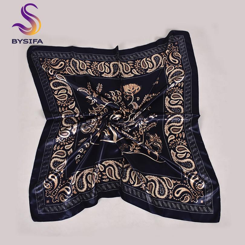 [BYSIFA] Hijab Scarf New Black Women Silk Square Scarf Shawl Luxury Brand Winter Scarves Kerchief Spring Female Fall Head Scarfs