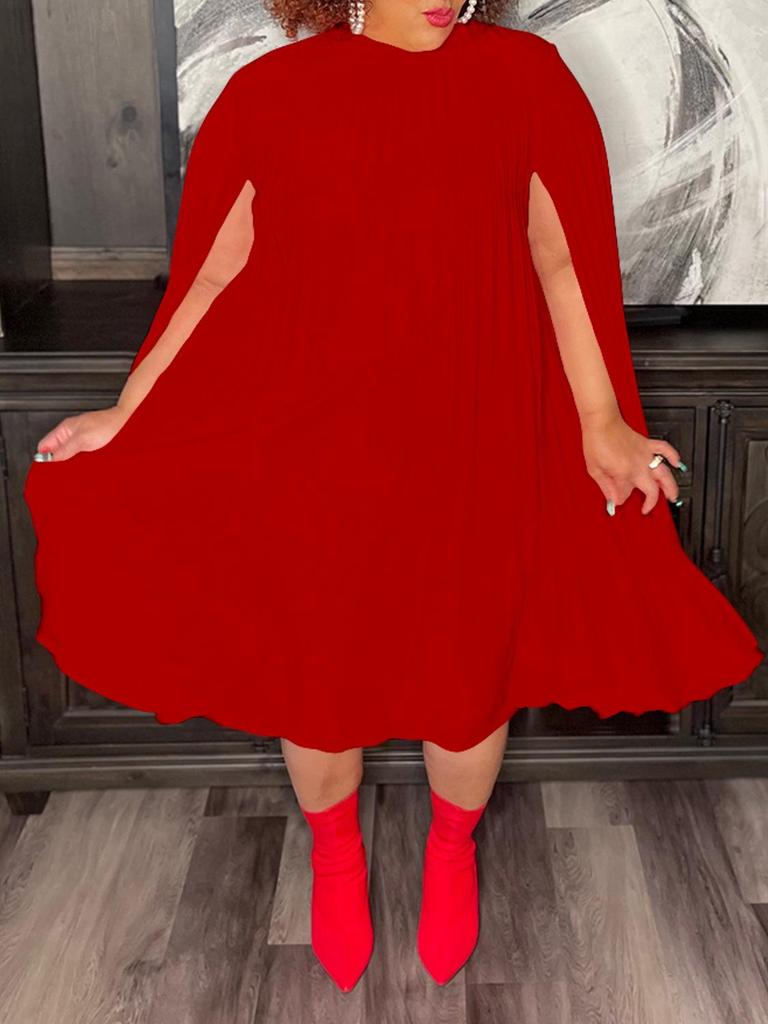 C8546 2023 Elegant Cape Pleated Plus Size Dress for Women