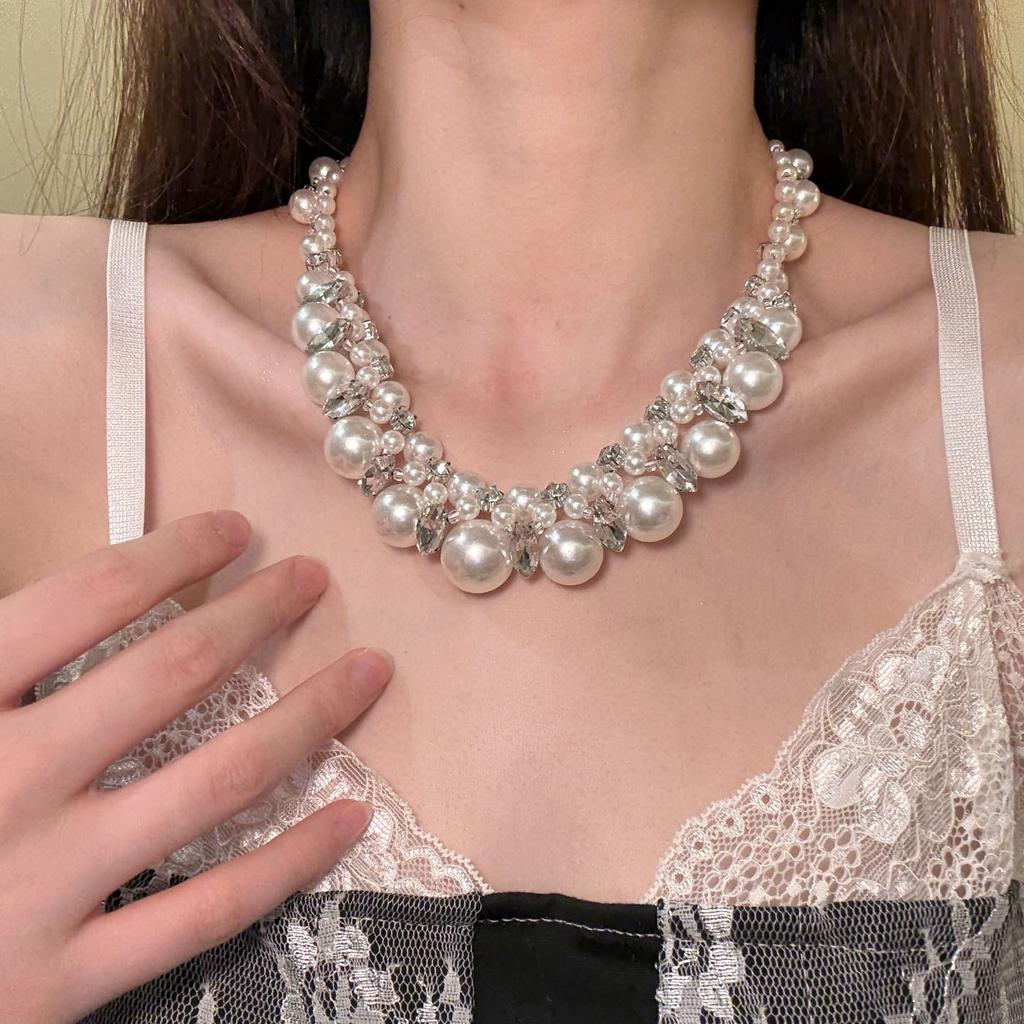 Court Retro Style Pearl Zircon Choker Necklace Female French Light Luxury Temperament High Sense Exquisite Neck Chain Necklace