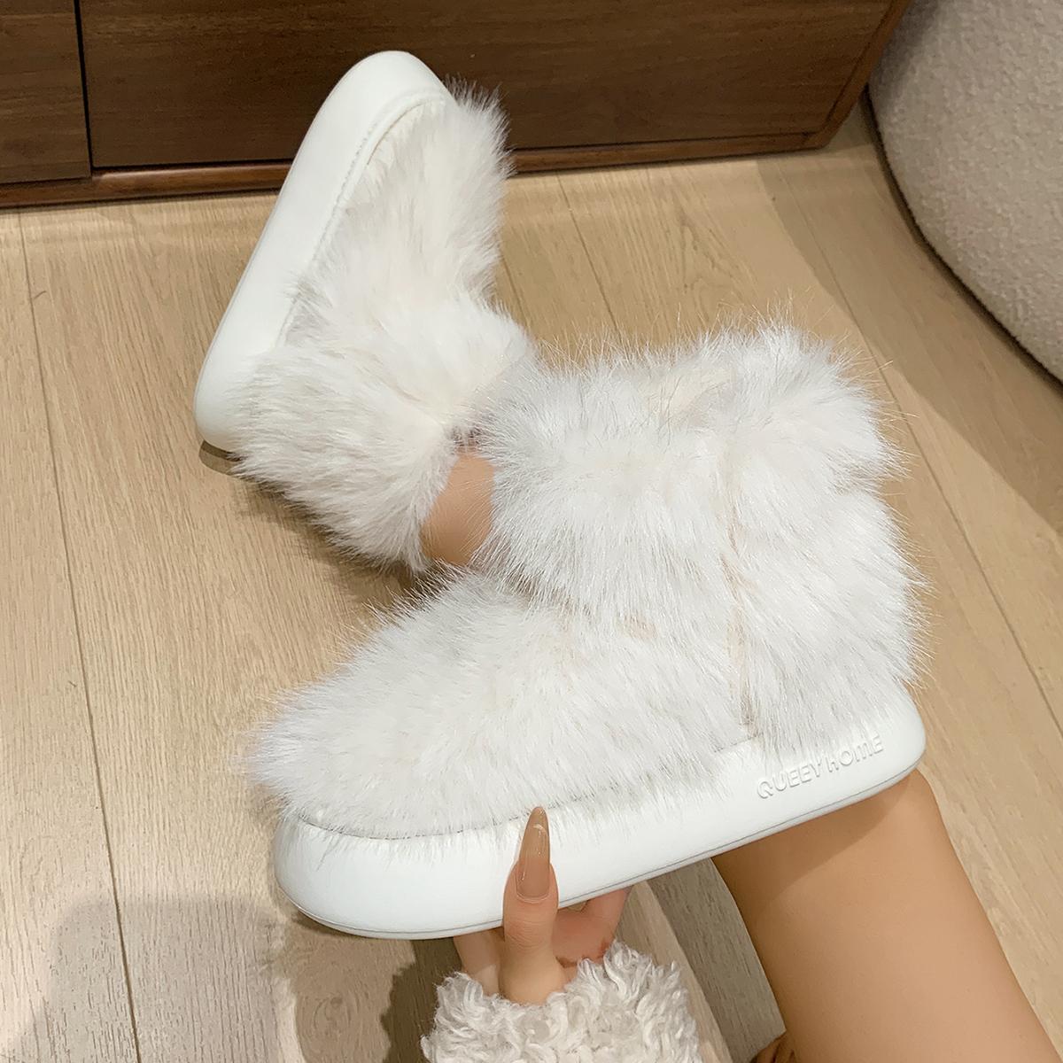 

Модные Повседневные Однотонные Ботинки на Толстой Подошве из Искусственного Меха, Пушистые Длинные Плюшевые Зимние Ботинки Женские Нескользящие Мягкие Хлопковые Ботинки Женские 2025 Зима 41-42 белый