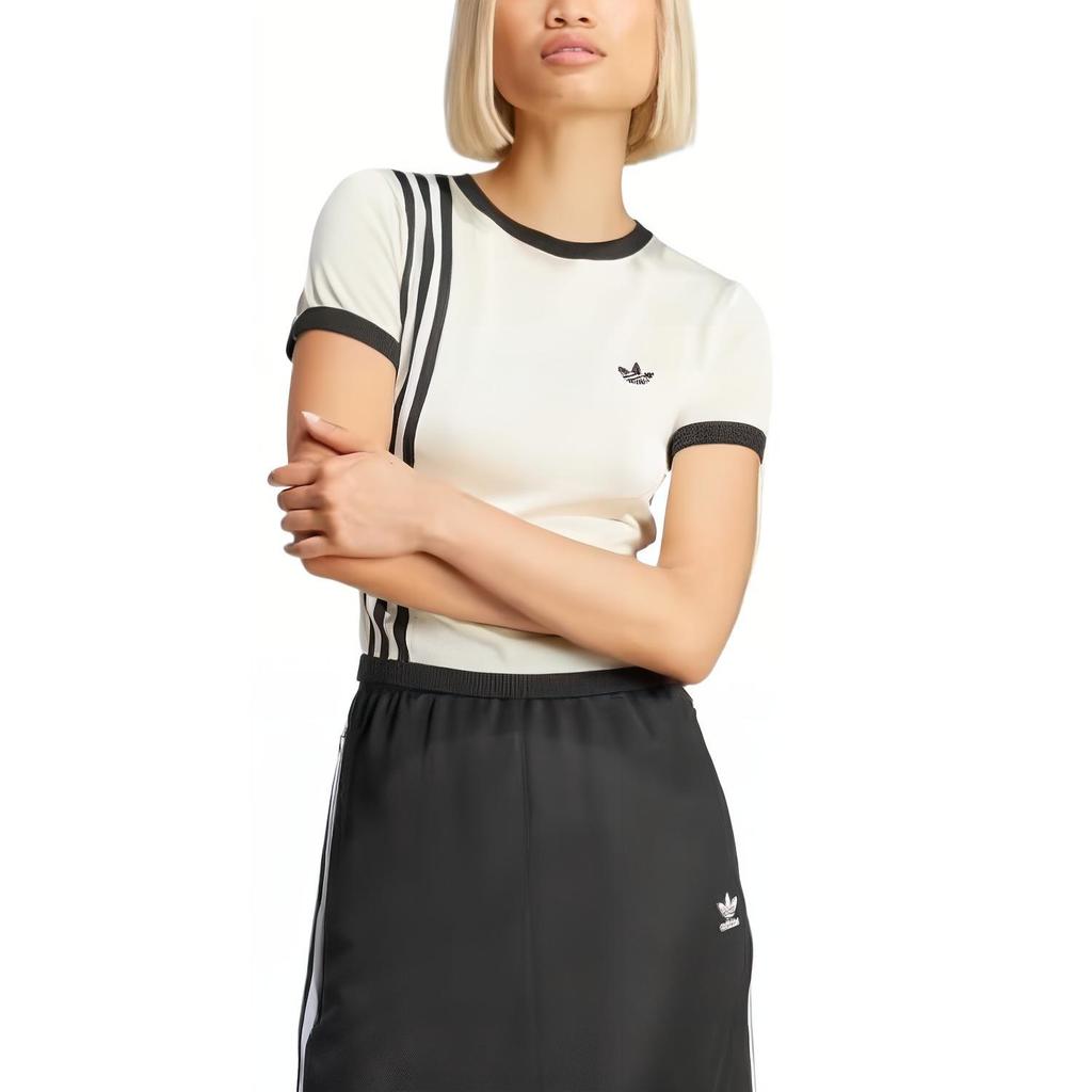 adidas Originals Gestreiftes Rundhals Kurzarm Regular T-Shirt Damen Oberteile Off-White JJ0961