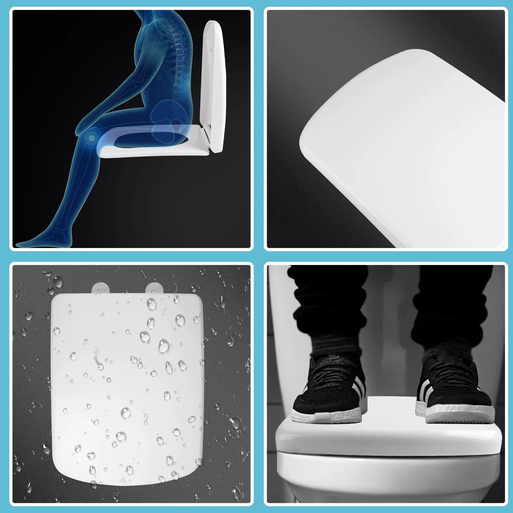 Slow-Close Square Toilet Seat Lid Cover Set Quick Release Thicken Replacement Universal Easy Installation for Home