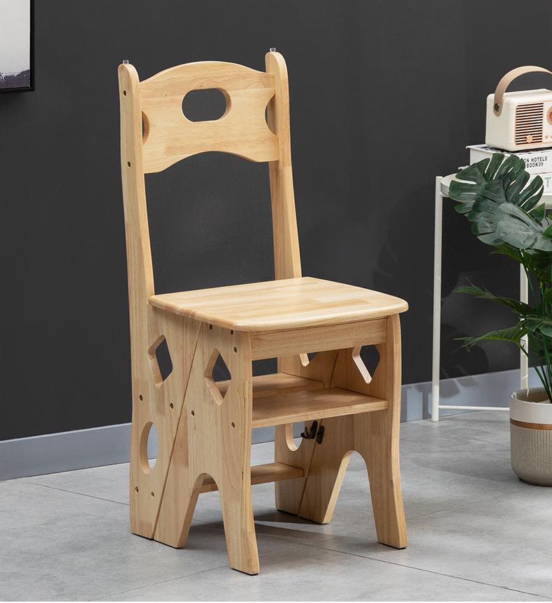Solid Wood Folding Ladder Chair: Dual-Use Indoor Step Stool and Multifunctional Staircase.