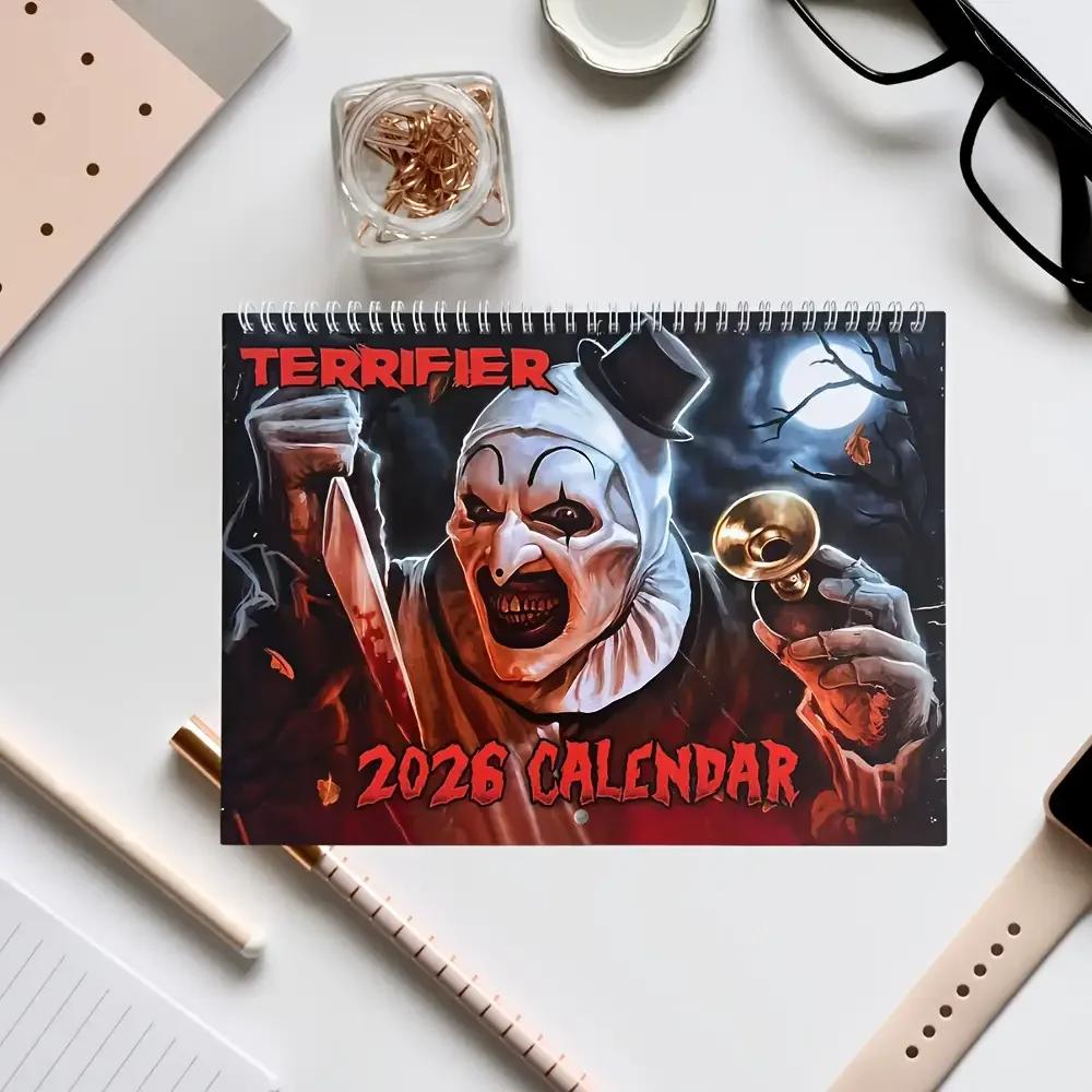 2026 Horror Kalender Clown Design 12 Monate Familienplaner Organizer Kalender für Schlafzimmer Heim Büro Dekoration Rahmen