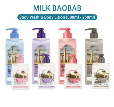 Mliečna Baobabová Parfémovaná Telová Emulzia 250ml / Sprchový Gél 500ml: Biele Mydlo/ Biely Pižmo/ Detský Púder/ Kvetinová Kytica, Kbeauty