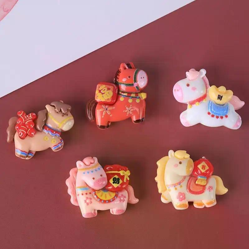 10Pcs Cartoon Cute Pony Resin Charms Fun Zodiac Horse Ornaments DIY Phone Case Refrigerator Magnet Hair Clip Accessories