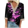 Women's Shirt Blouse Casual Loose Shirts 3/4 Sleeve Lace Trims Print V Neck Tops Print Tops T-shirts Tee