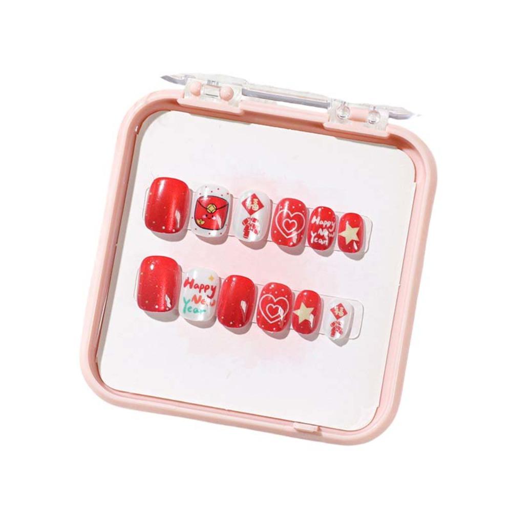 Bowknot Fireworks Kids Cartoon Fake Nails Gilded Cat Eyes Kids Fake Nail Extension  Student