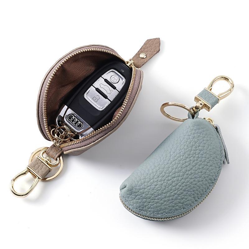 Mehrzweck-Mini-Tasche aus genarbtem Leder, Reißverschluss-Schlüsselhalter mit Clip, Organizer für Autoschlüssel, Münzen, Ohrhörer & Kleines Zubehör