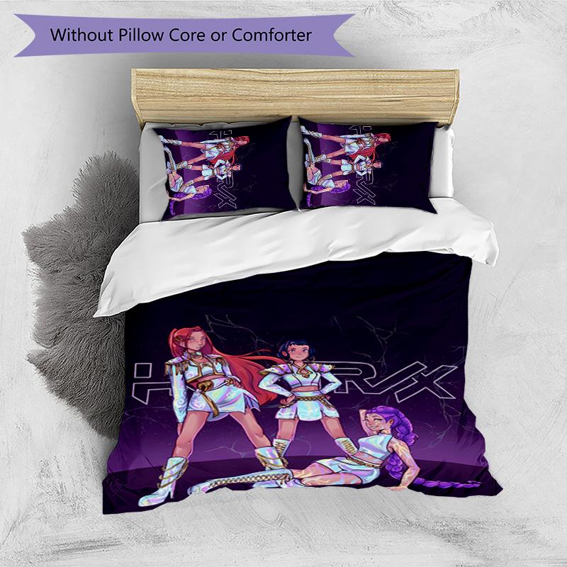 Kpop Demon Hunters Pattern Printed 3PCS Bedding Set, Soft Skin-Friendly Washable Duvet Cover & Pillowcases Set