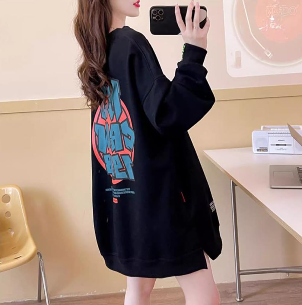 JIYUTOR Long Sleeve Loose Round Neck Pullover Plus Oversized English Stylish Korean Loose Fleece Size Women's Sweatshirt, Fit, Hoodie, Size,