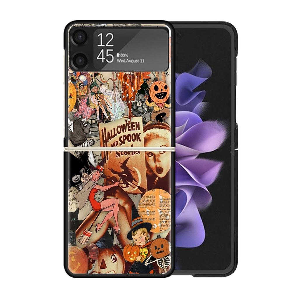 Halloween Fall Art Witch Cat Clear Phone Case For Samsung Z Flip 7 6 5 4 3 Galaxy ZFlip7 ZFlip6 ZFlip5 ZFlip4 ZFlip3 5G Print Co