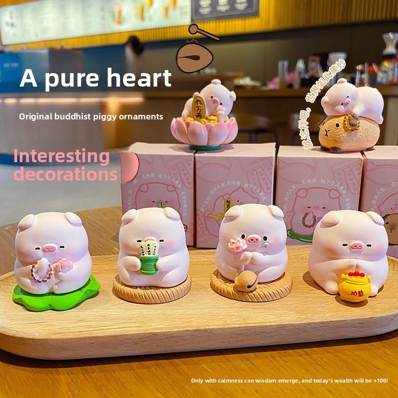 "Relaxed Pig Desktop Decor Item, Gift Idea, Cute Piggy Figurine, High-end and Cute Pig Stuffed Toy, Cute Pet"