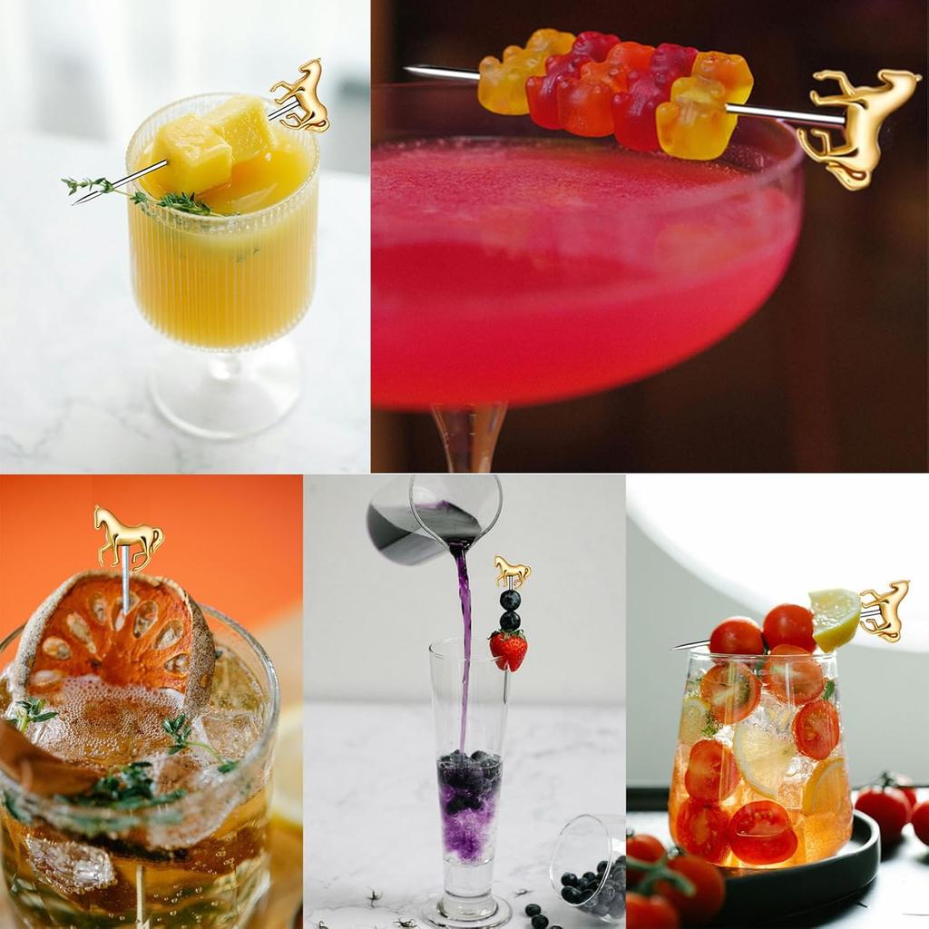 10 PCS Horse Cocktail Picks, Metal Cocktail Picks, Cocktail Skewers for Drinks, Martini Toothpicks for Appetizers Fruit