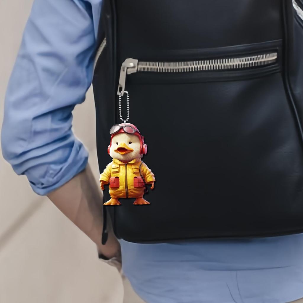 [Hkuoeue] Duck 2D Flat Keychain, Duck 2D Ornament | Cartoon Keychain 2D Duck Suit