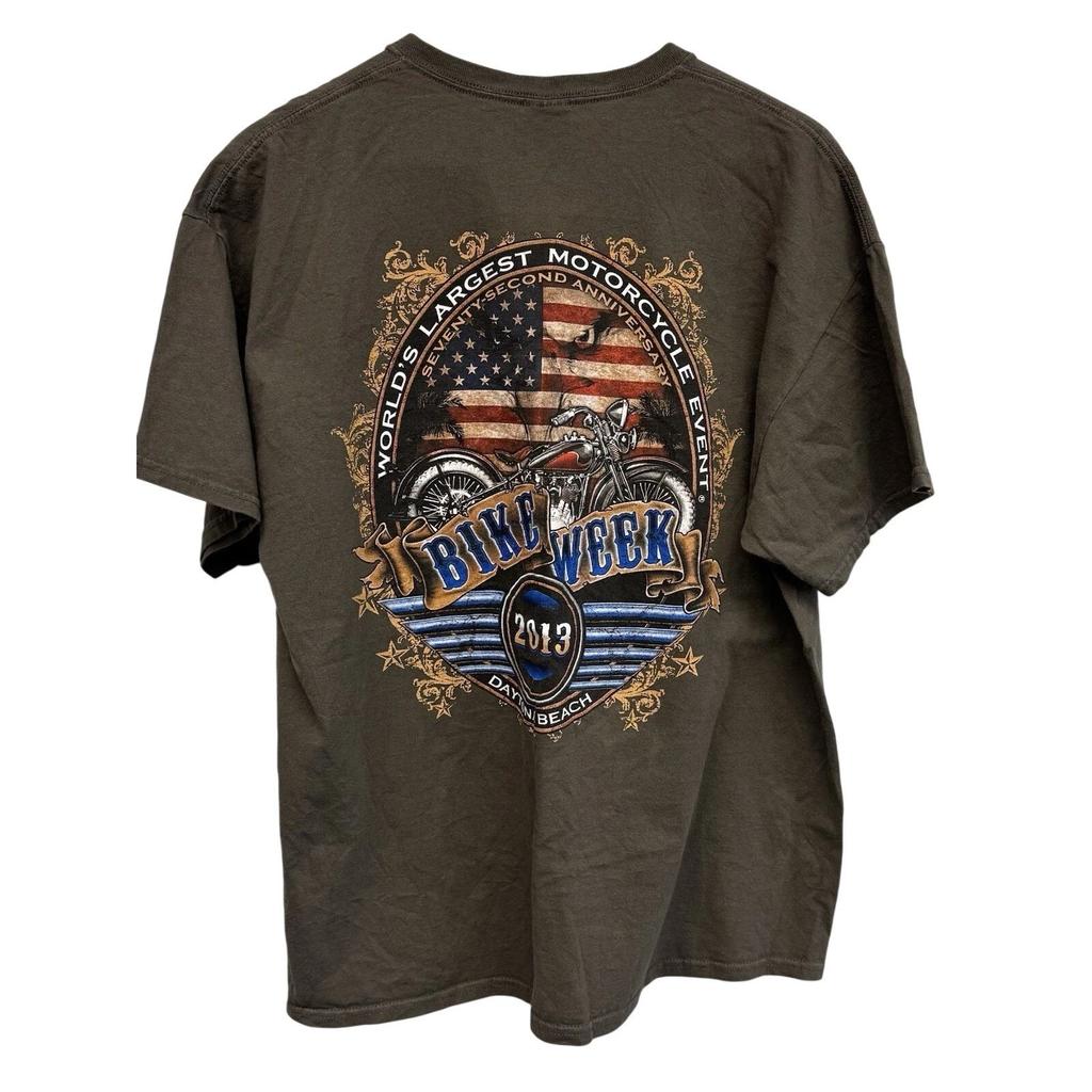 2013 Daytona Beach Bike Week T-Shirt Motorcycle Flag Graphic T-Shirt L/XL