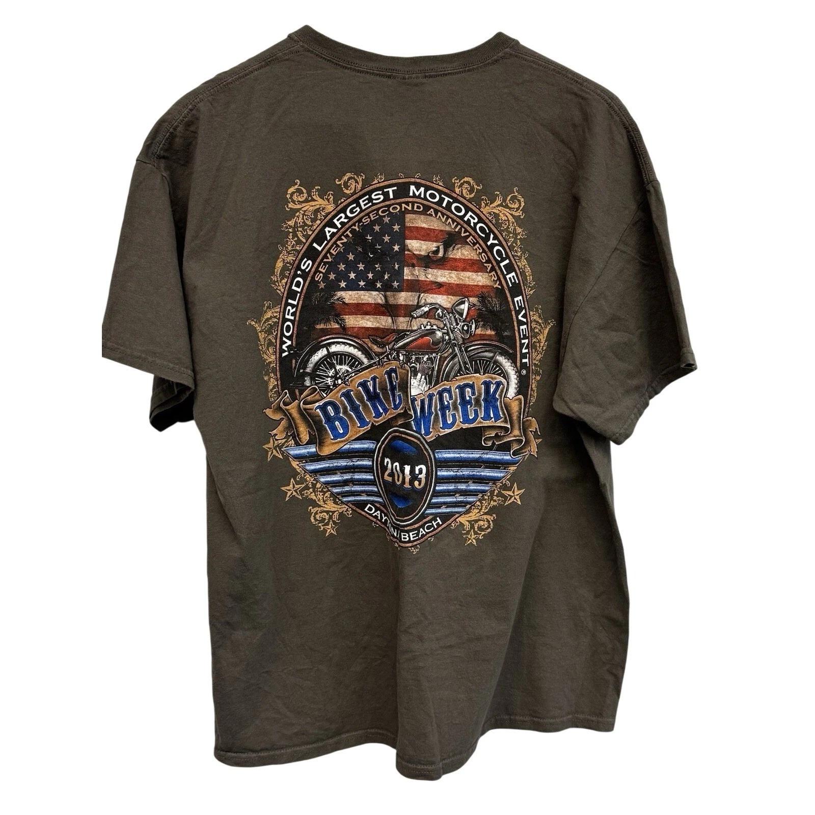 2013 Daytona Beach Bike Week T-Shirt Motorcycle Flag Graphic T-Shirt L/XL 2XL