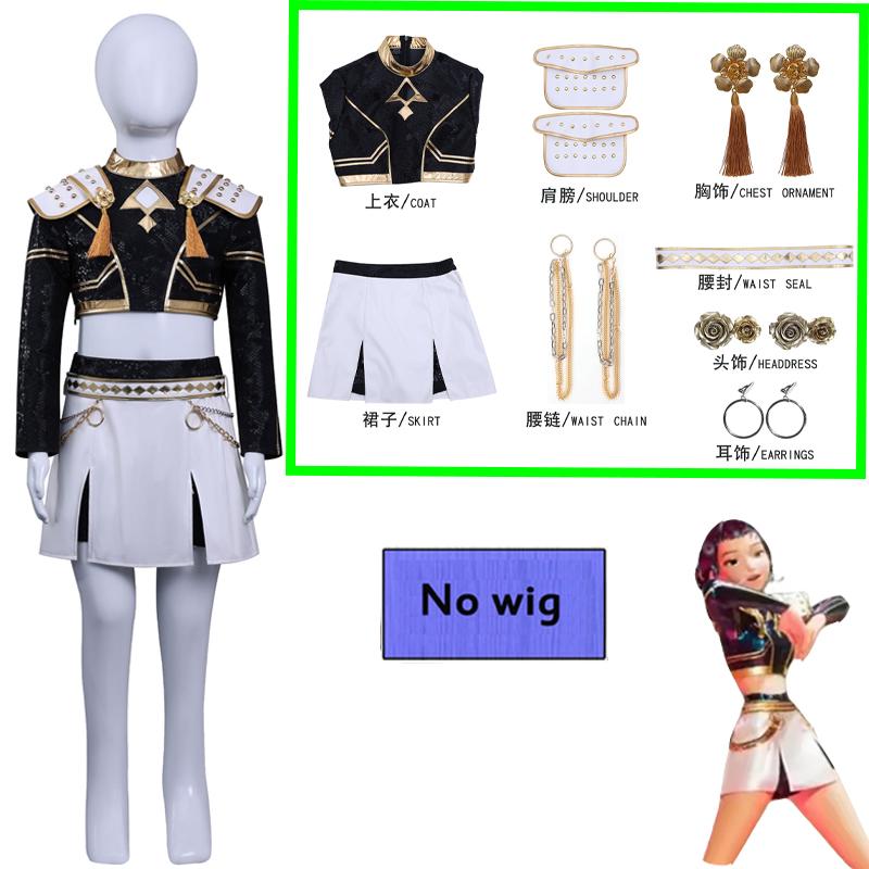 

Аниме K-POP Охотники на демонов Дети Девочки Косплей Костюм Руми Зои Мира Детский Наряд для ролевых игр Вечеринка Черный Золотой Блестящая Униформа 110cm&KPop Demon Hunters