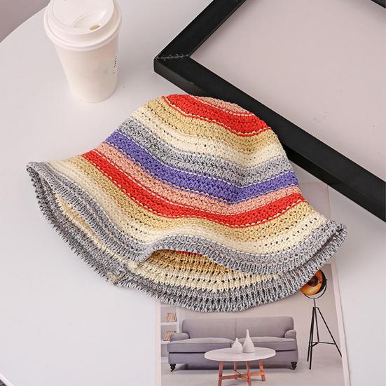 Straw Hat Rainbow Design Foldable Lightweight Breathable Sun Protection Hat Outdoor Activities Beach Travel Casual Wear
