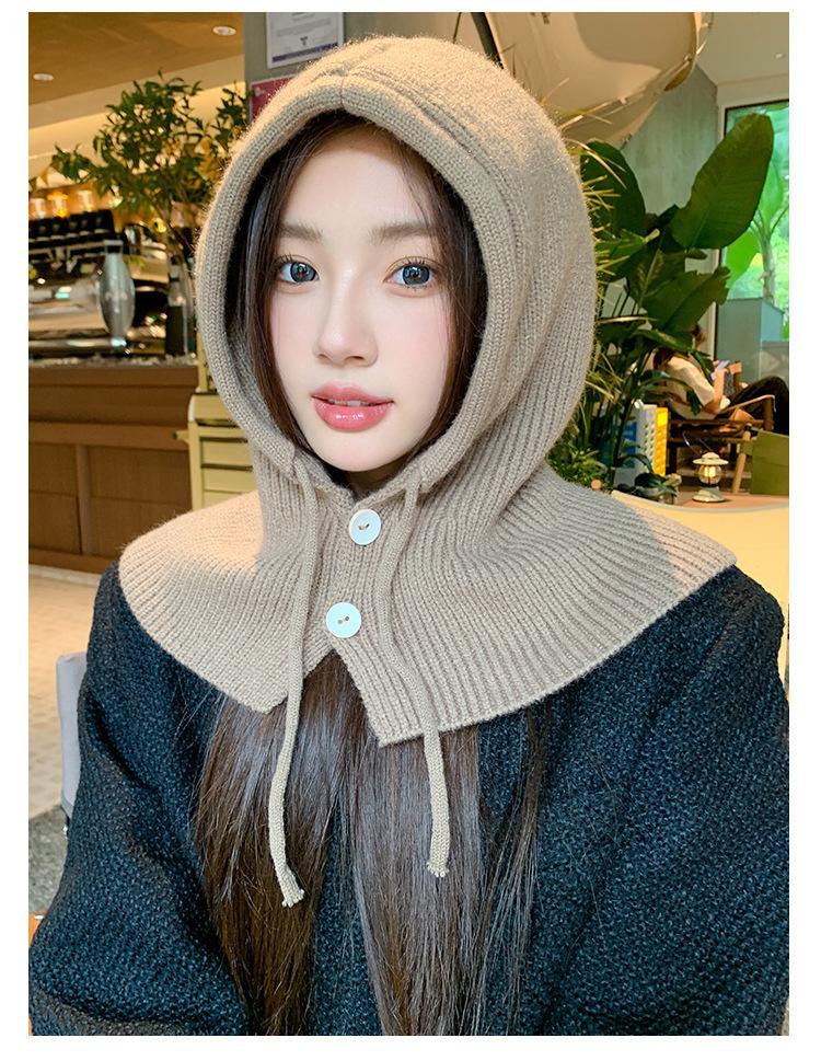 Winter Balaclava Hat Women's Warm Hat Scarf Integrated Couple Ear Protection Wool Knitted Hat