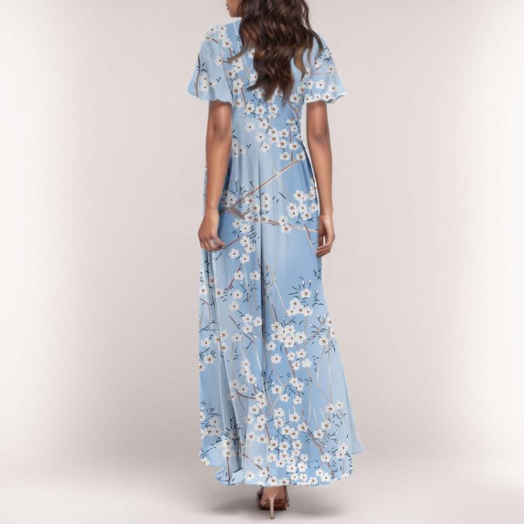 Elegant Casual Floral Maxi Dresses for Women Summer Wedding Guest Chiffon Flowing Short Sleeve Cute Dresses