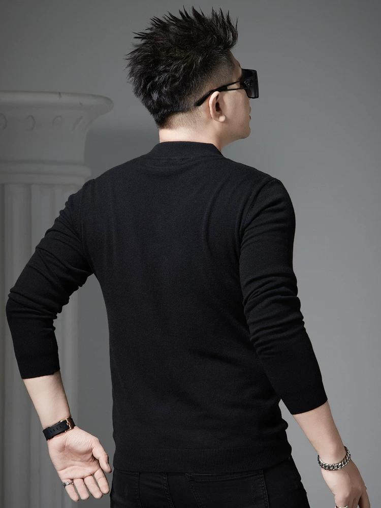 European-Style Half-Turtleneck Sweater for Men, Autumn Trendy Brand Printed Base Shirt, 2025 New Model, High-End Men's Knitwear