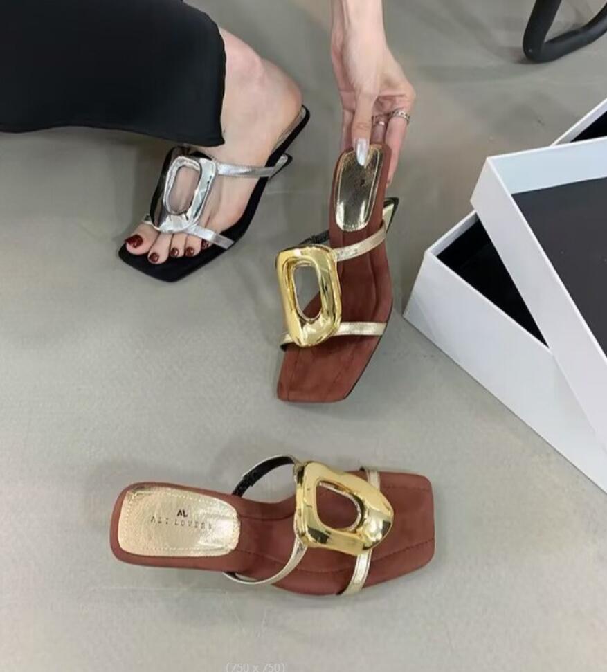 Gold Designer Wedding Elegant Shoes Summer Women Sandals Stiletto High Medium Heel Open Toe Luxury Fashion Party Women Shoes