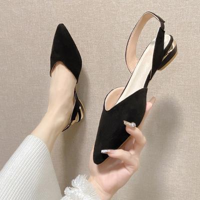 Baotou Sandals Women's Summer New Summer Simple Pointed Square Heel Sandals Low Heel Strap Fashion Women's Single Shoes