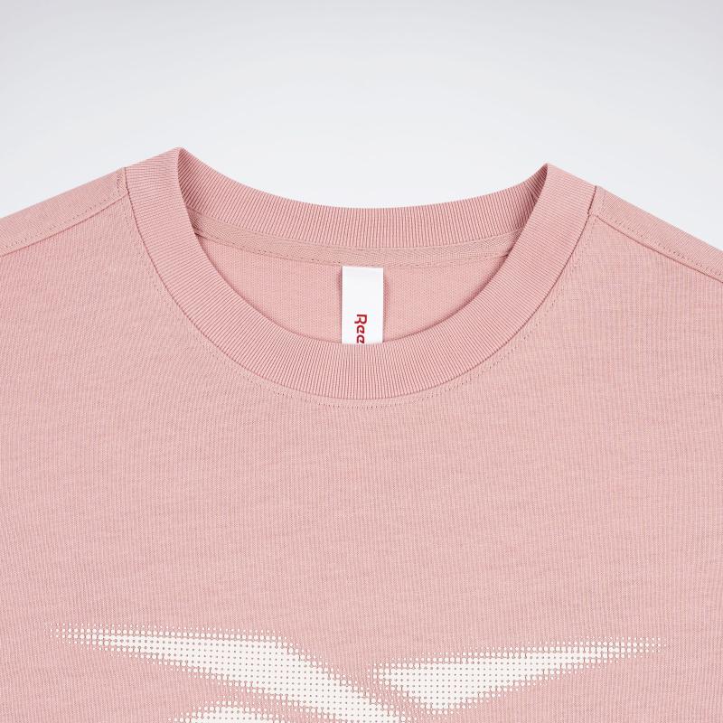 Reebok Logo Print Sports Casual Crew Neck Knit Short Sleeve T-Shirt Unisex Tops Light-Pink 23RMS403UGF2