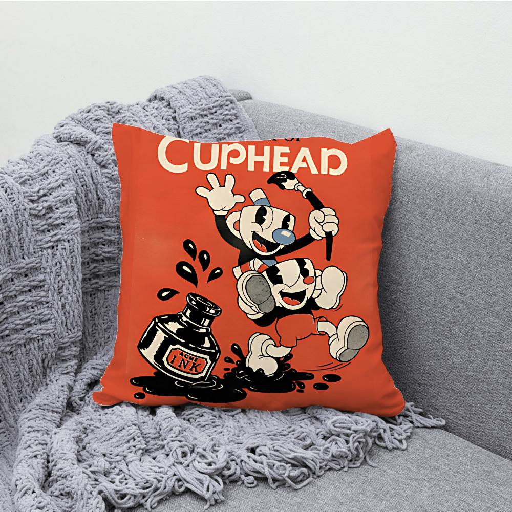 משחק שיתופי לשני שחקנים C-Cuphead ציפית לכרית מקרה כרית רך לקישוט ספה בסגנון חוות קישוטים לבית ומגן ציפית לכרית