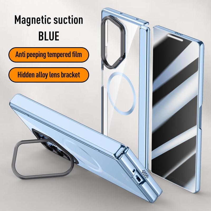 Lens Protect Stand Magnetic Phone Case for Samsung Galaxy Z Fold 6 5G Magsafe Electroplated Hinge Clear Metal Ring Holder Cover