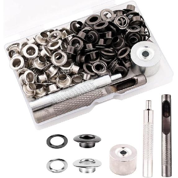 Grommet Tool Kit, 1/2 Inch Grommets Eyelets Sets,100 Sets Grommets, Eyelets Kit with 3 Pcs Leather Punch Tool, Stainless Steel Grommets for Fabric,