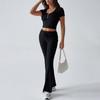 Women's Set Two Piece Short Sleeve Cropped Tops Matching Flare Pants Sets Casual
