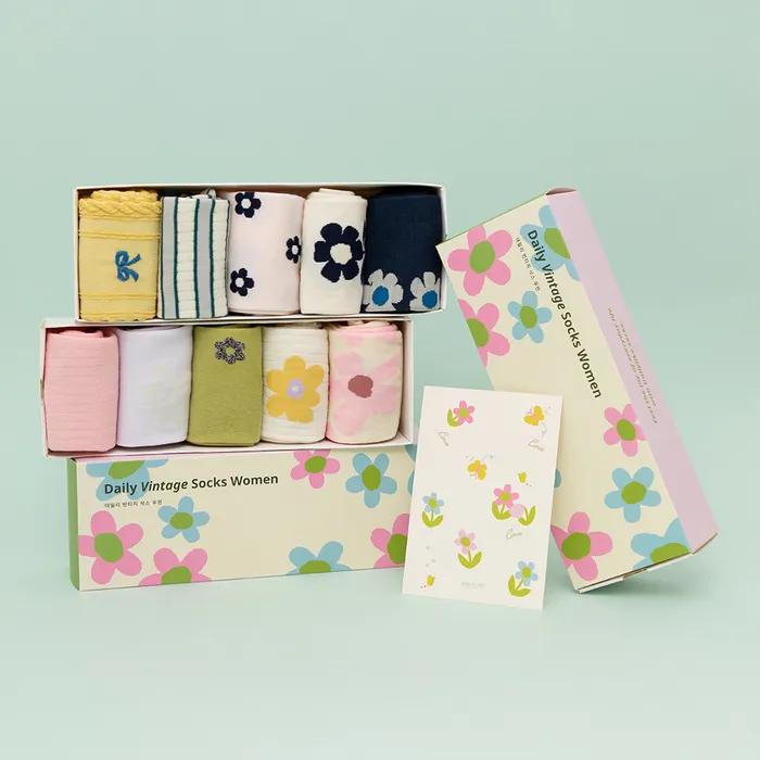 Daily Vintage Socks Women's 5-Piece Set - 07 Blooming (Gift Set) + Free Shopping Bag