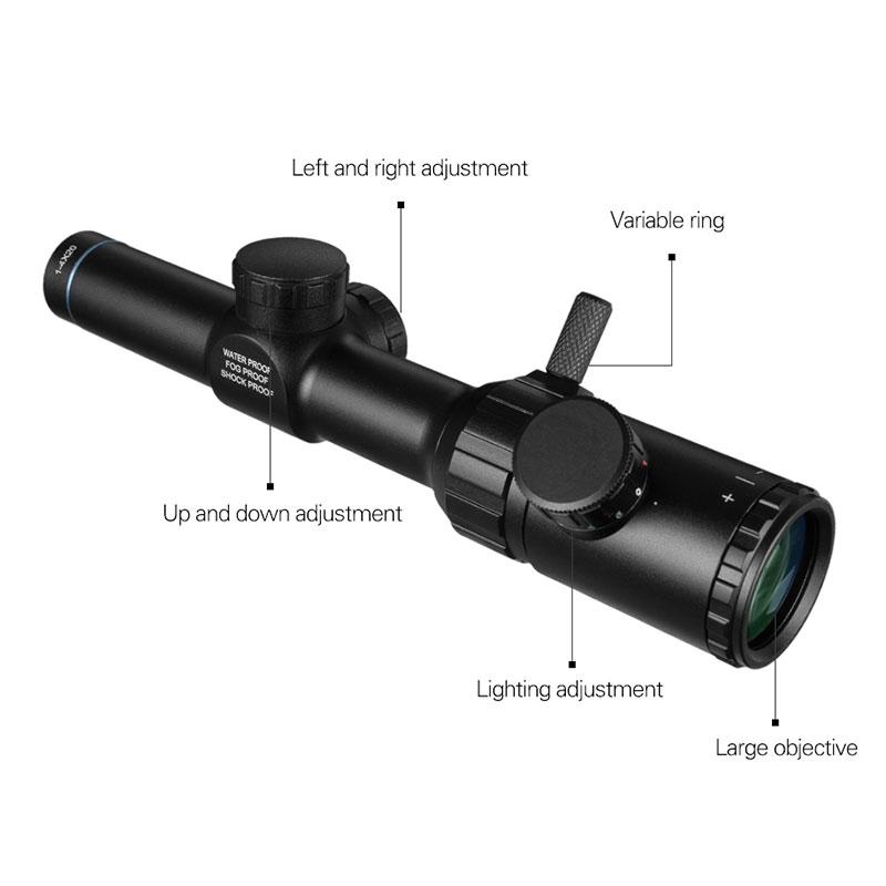 FIRE WOLF 1-4x20 Rifle Scope Green Red Luminous Scope Rangefinder Crosshair Optical Sight Hunting Scope