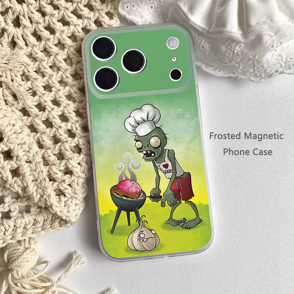 P-Plants vs Zombies Game Phone Case For iPhone 14,16,12,17,13,15,11 Max,Pro,Mini,Plus,Air,E Magnetic Frosted Transparent