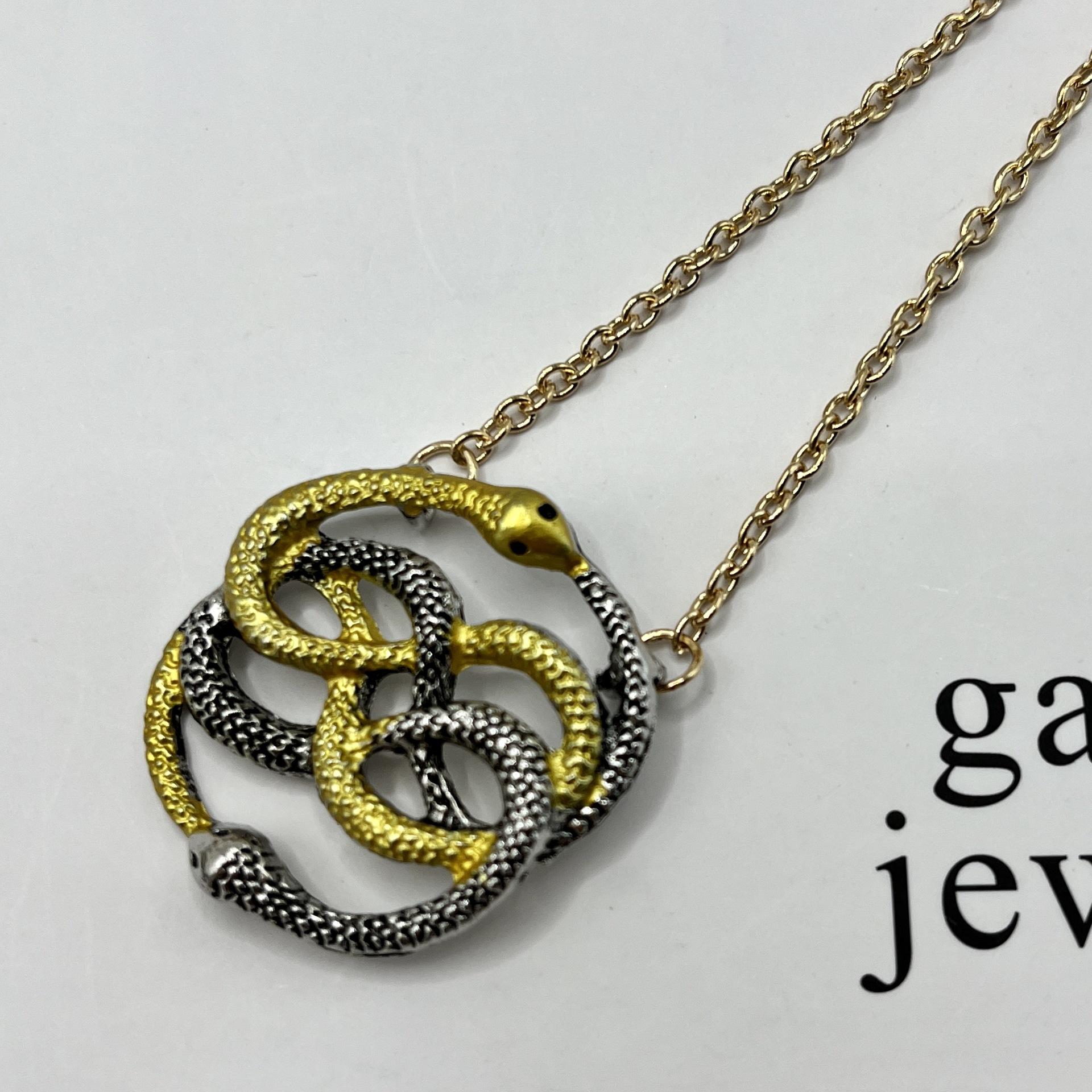 Ожерелье Двухцветная Змея Переплетенное Украшение на Шею Ключичная Цепь Кулон 50CM(Necklace Size)