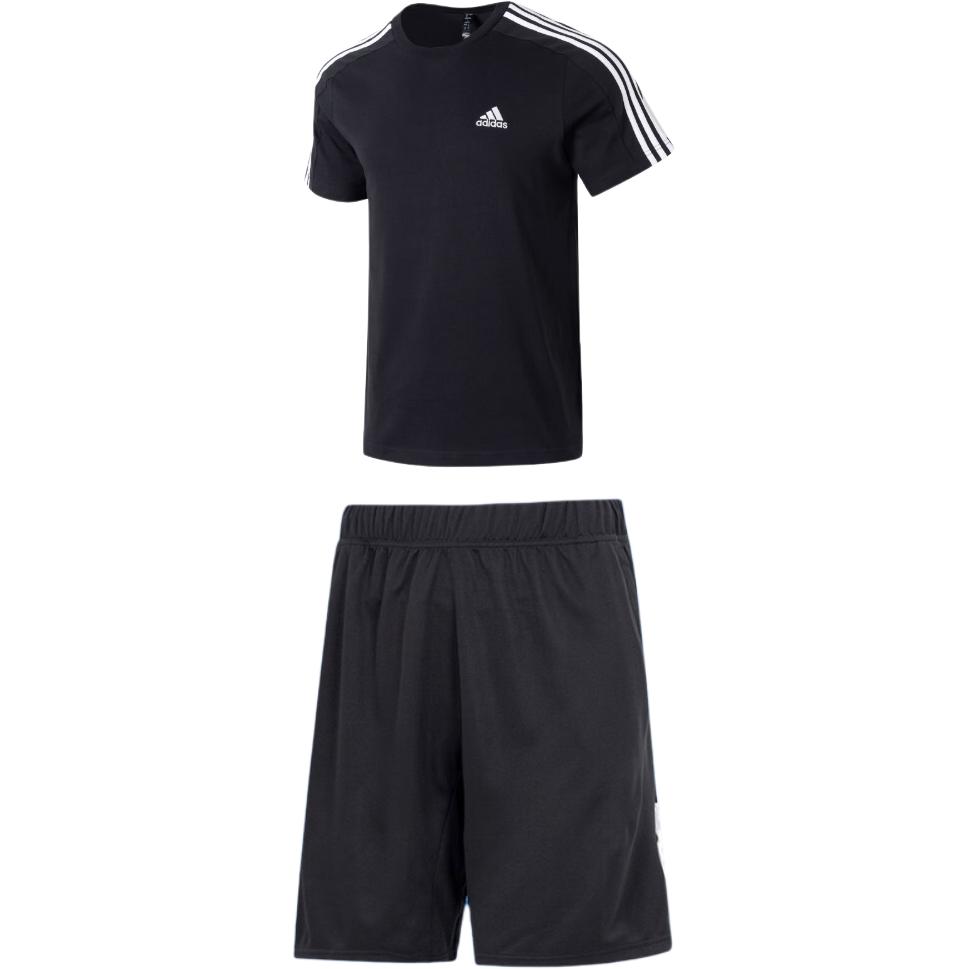 

Adidas Comfortable Breathable Round Neck Short Sleeve Top And Quick Dry Five Point Shorts Casual Sports Set Men sets Black IC9334+HR8726 L