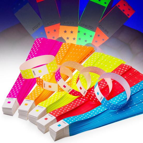 100 Unidades Pulseras Desechables Estrella Papel Sintético Pulsera Fluorescente Pulseras Impermeables a Prueba de Sudor para Parque de Atracciones Conciertos Eventos