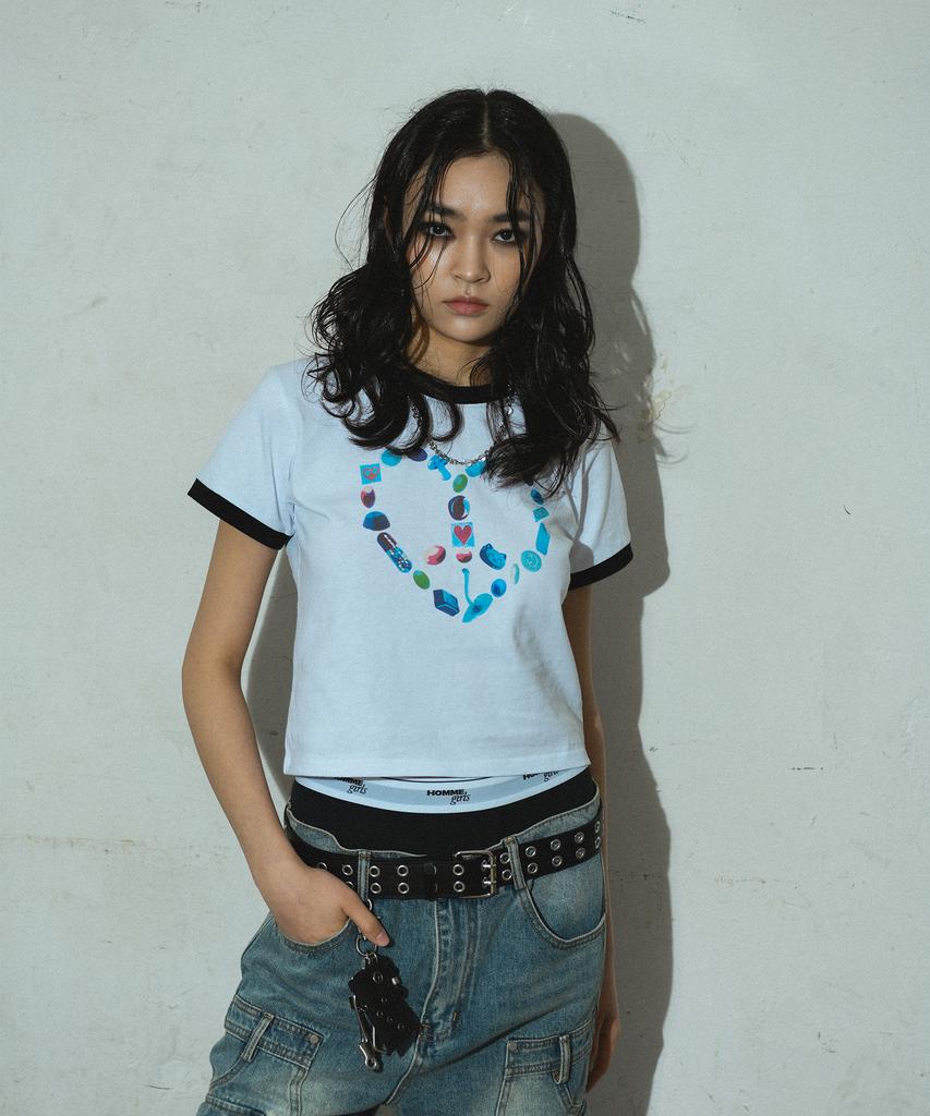 DOMINANT Ringer Crop T-Shirt (Heart Peace)